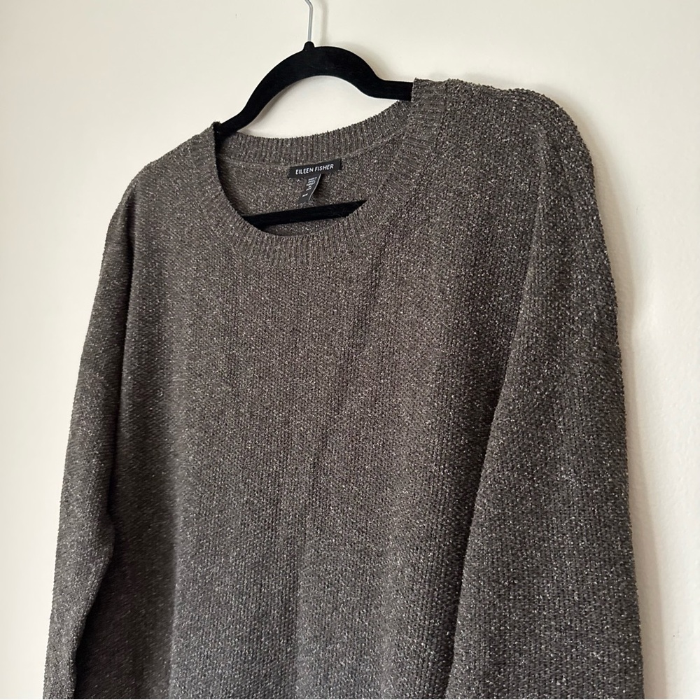Eileen Fisher Dark Brown Silk Knit Boxy Sweater, size M